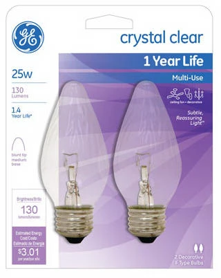 Chandelier Light Bulbs, Flame Shape, Clear, Faceted, 25 Watt, 2-Pk.