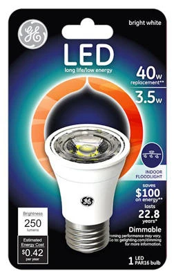 LED Floodlight Bulb, Indoor, PAR16, Bright White, 260 Lumens, 3.5 Watt