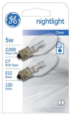 Night Light Bulb, Clear, 5 Watt, 2-Pk.