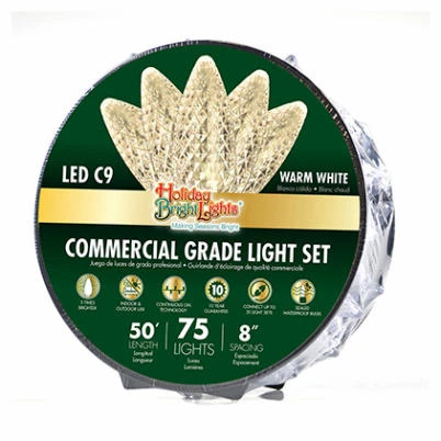 Commercial Grade Led Christmas Lights, Warm White C9, 75 Count Reel, 50 Feet