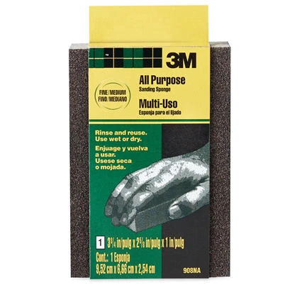 Fine/Medium Flexible Sanding Sponge, 3-3/4 x 2-5/8 x 1 In.