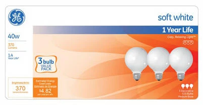 40-Watt White Globe Light Bulbs, 3-Pk.