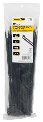 Standard Duty Cable Tie, UV Black, 11-In., 100-Pk.