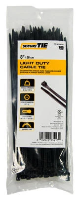 Light Duty Cable Tie, UV Black, 8-In., 100-Pk.