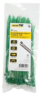 Standard Duty Cable Tie, Green, 8-In., 100-Pk.