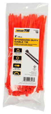 Standard Duty Cable Tie, Orange, 8-In., 100-Pk.