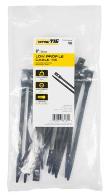 Low-Profile Cable Tie, UV Black, 8-In., 100-Pk.