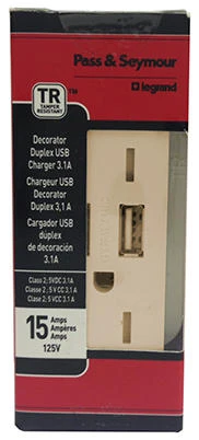 Pass & Seymour USB Charger, 2-Outlet, Ivory, 15-Amp