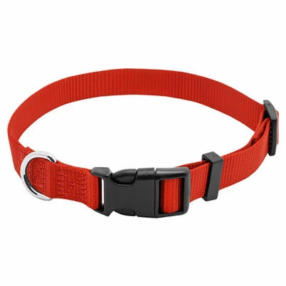 Dog Collar, Adjustable, Red Nylon, Quadlock Buckle, 3/4 x 14 to 20 In.