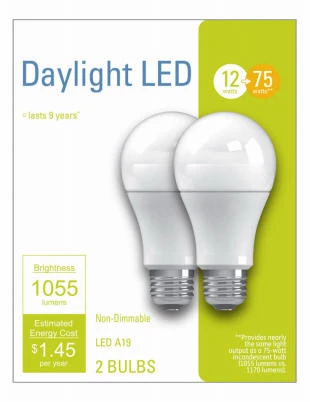 LED Light Bulbs, A21, Daylight, 1055 Lumens, 12 Watt, 2-Pk.