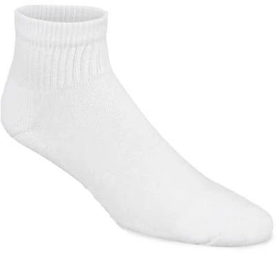 Athletic Socks, Quarter, White, Men's Large, 3-Pk.