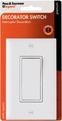 Pass & Seymour 3-Way Premium Decorator Quiet Switch + Wall Plate, White