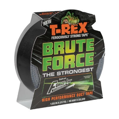 T-Rex Brute Force Heavy-Duty Black Duct Tape – 25 yd (75 ft) Roll, 1.9 in Wide