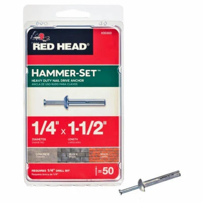 Red Head 1/4" x 1-1/2" Hammer-Set Nail Drive Anchors, 50-Pack