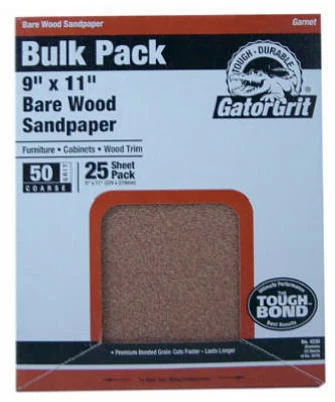 Gator Bare Wood 9 In. x 11 In. 60 Grit Coarse Sandpaper (25-Pack)