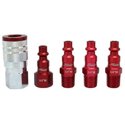 Coupler & Plug Kit, M-Style, Red, 1/4-In. NPT, 5-Pc.