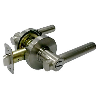 Reversible Basel Contemporary Privacy Lever Lockset, Satin Nickel, Adjustable Backset