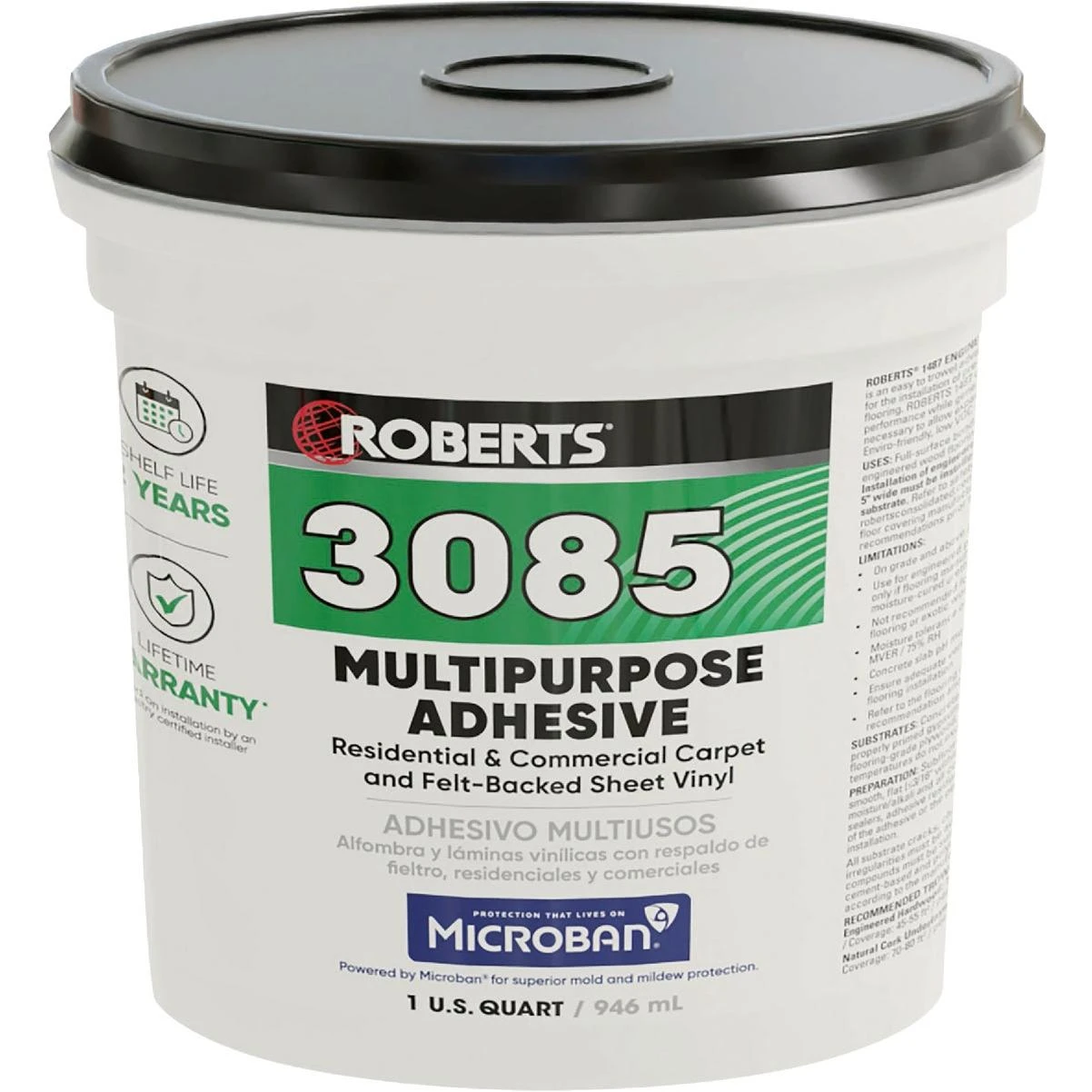 Roberts 3085-0 Multi-Purpose Carpet Adhesive – Beige, 1‑Quart Pail
