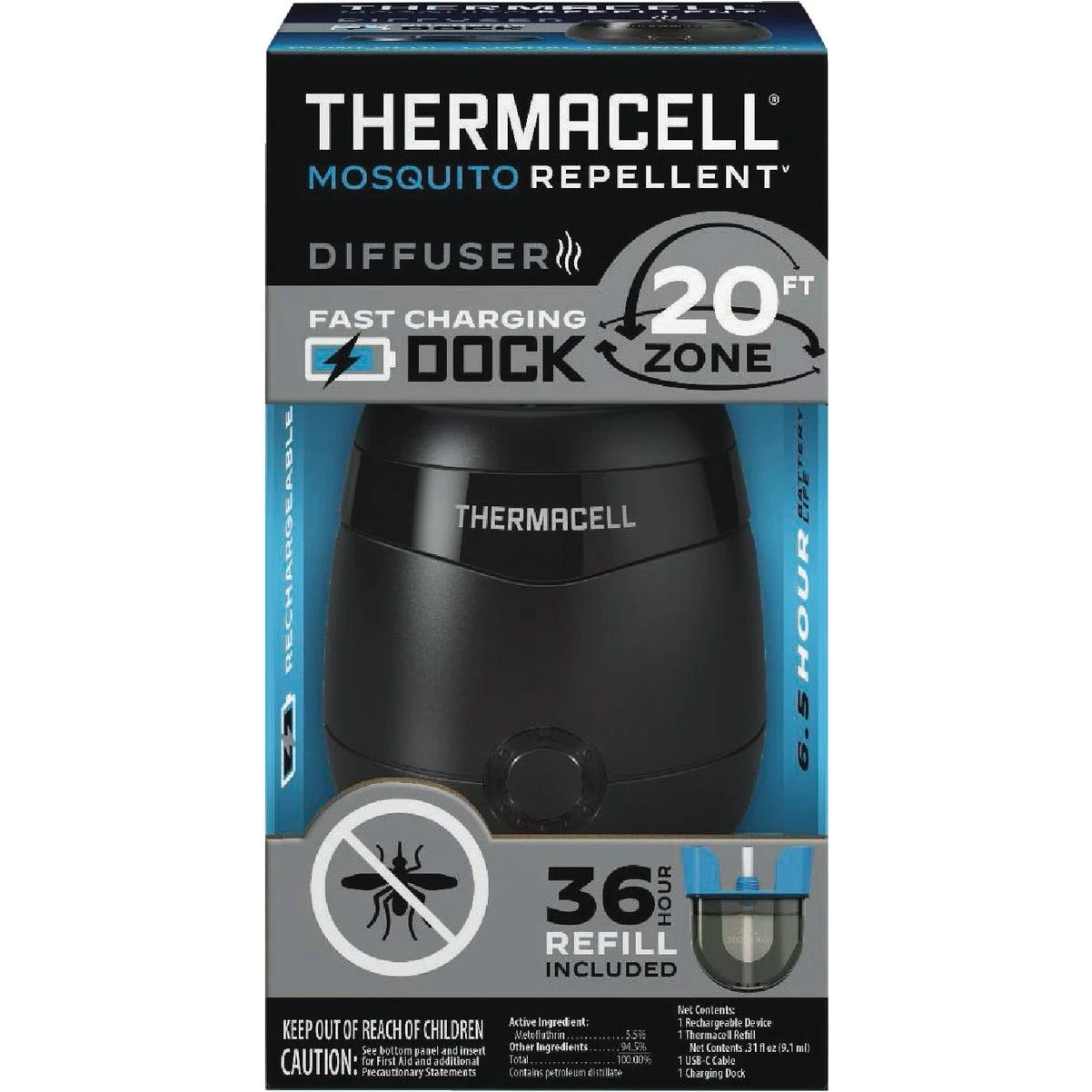 Thermacell E65X Rechargeable Mosquito Repeller – 36‑Hour Cartridge, 20‑ft Protection