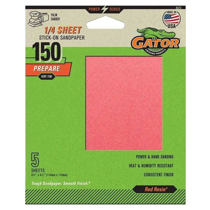 Gator 4073 Sanding Sheet, 4-1/2 in L, 4-1/2 in W, Fine, 150 Grit, Aluminum Oxide Abrasive