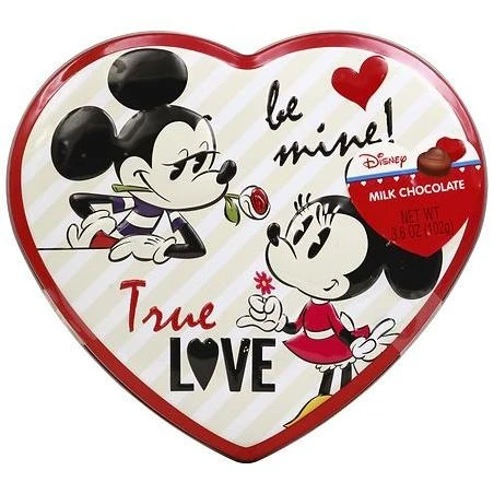 Mickey & Minnie Valentine's Heart Tin With Milk Chocolate Hearts - 3.6 Ounces