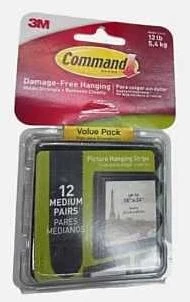 Command 17204BLK-12ES Medium Picture Hanging Strip, 3/4 in W, 2-3/4 in L, Foam Backing, Black, 3 lb