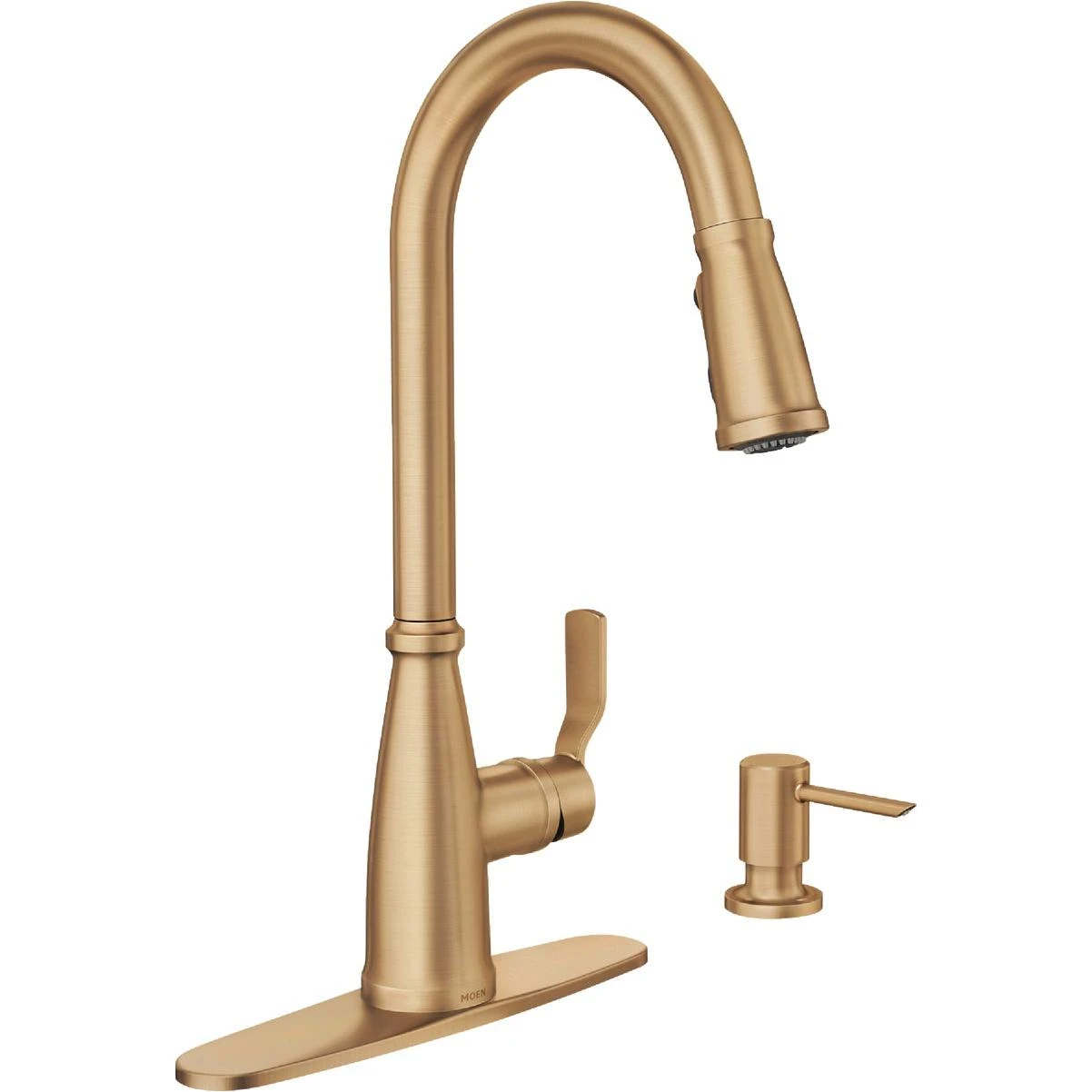 Bronzed Gold Moen Nolia Pull‑Down Kitchen Faucet – Single‑Handle High‑Arc with Soap Dispenser