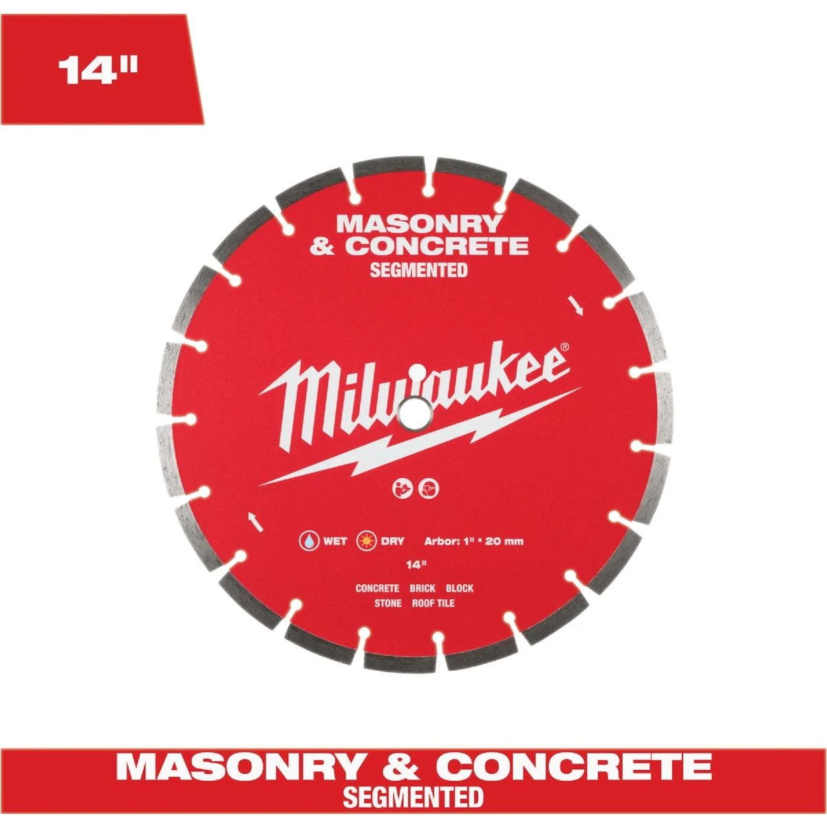 Milwaukee 14‑Inch Segmented Diamond Saw Blade – 1‑Inch Arbor for Rapid Masonry Cutting