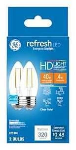 GE Industrial Solutions 31517 LED Bulb, 120 V, 300 Lumens, 4 W, BM Lamp, 40 W Equivalent, E26 Lamp Base, Dimmable