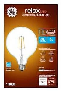 LED Relax Globe Light Bulb, G40, Clear Soft White, 500 Lumens, 6 Watt
