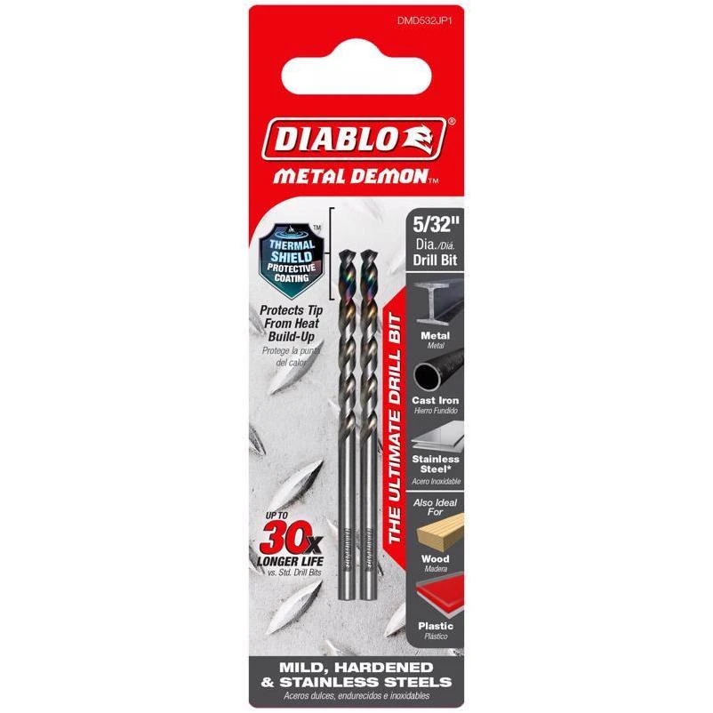 Diablo Metal Demon 5/32" x 3" Metal Drill Bit with 3‑Flat Shank