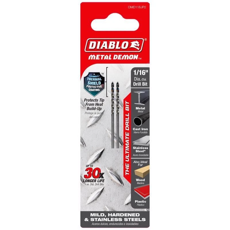 Diablo Metal Demon 11/64\" (1.73 mm) Metal Drill Bit – 3-Flat Shank, 3.1\" Length