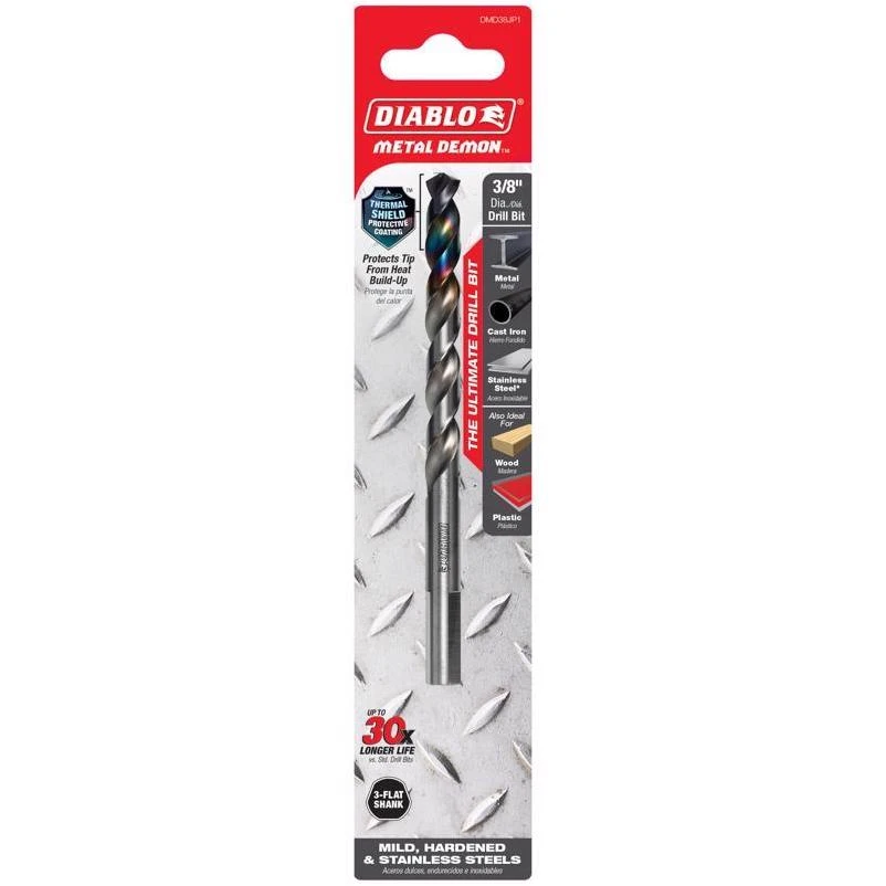 Diablo Metal Demon 3/8" x 5.2" Stainless Steel Drill Bit with 3-Flat Shank