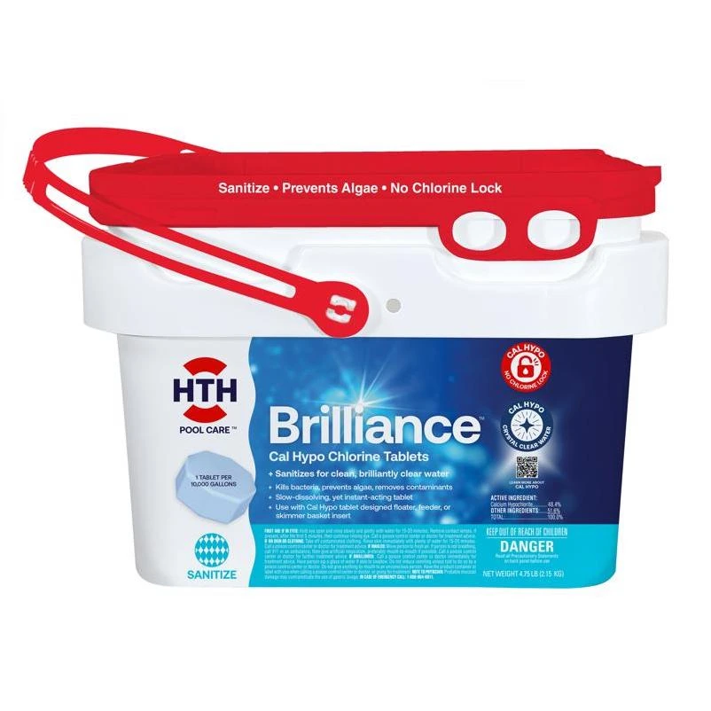 HTH Brilliance Chlorine Tablets – 4.75 lb Bucket for Crystal‑Clear Pool Water