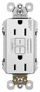 Legrand radiant Series 1597TRW3PKCC4 GFCI Duplex Receptacle, Nylon, White, 2-Pole, 3-Wire, 125 VAC, NEMA: 5-15R