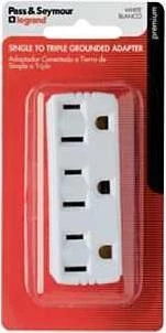 Pass & Seymour Triple Grounding Adapter, NEMA 5-15R, White, 15-Amp, 125-Volt