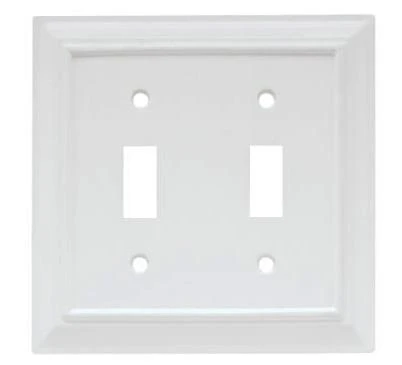 2-gang Toggle Wall Plate, Wood Architectural Design, White Mdf Material
