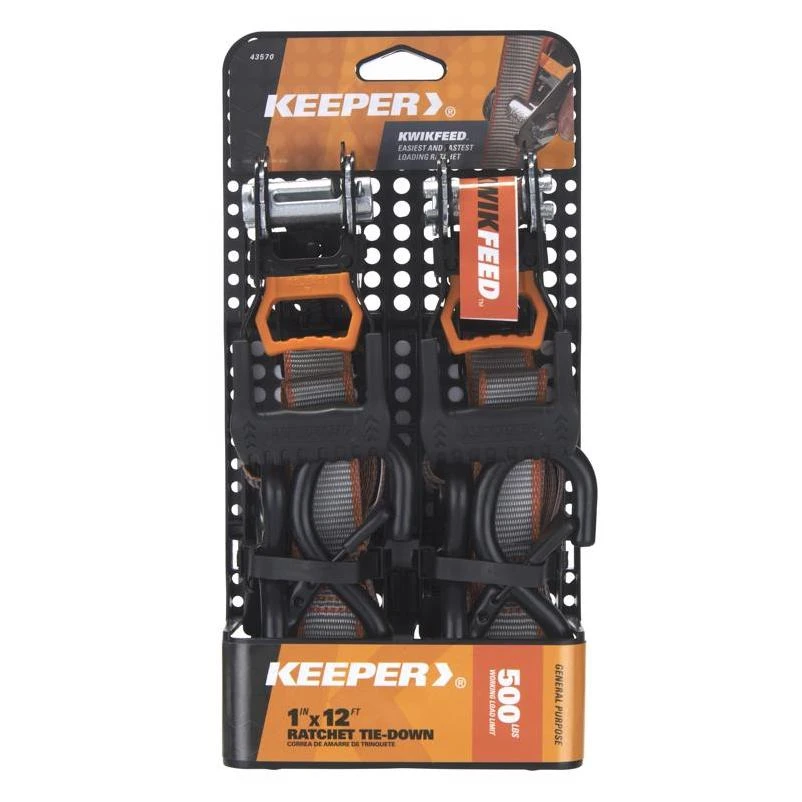 Keeper 43570 1‑Inch × 12‑Ft Ratchet Tie‑Down – 500 lb Capacity with KwikFeed & ExtremeEdge Webbing