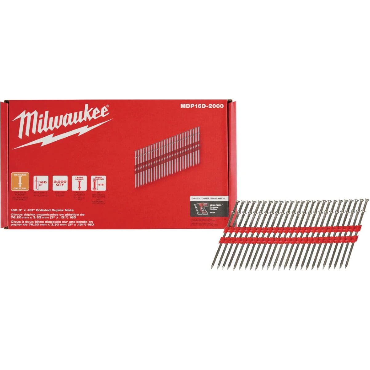 Milwaukee 16‑Gauge Collated Duplex Nail – 3‑5/8″ Steel Fastener for Formwork & Scaffolding