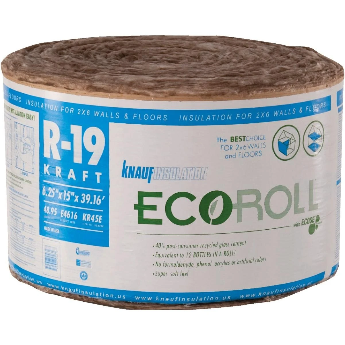 Building Products Kr45e R19k Insulation Roll, 15 In. X 39.16 Ft.