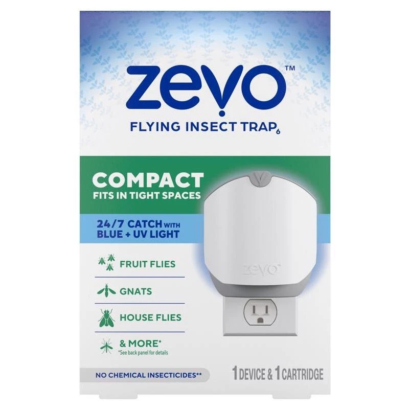 Zevo Sweet Scent Flying Insect Trap Kit – Clear 6‑inch Lure Cartridge with Plug‑In Device
