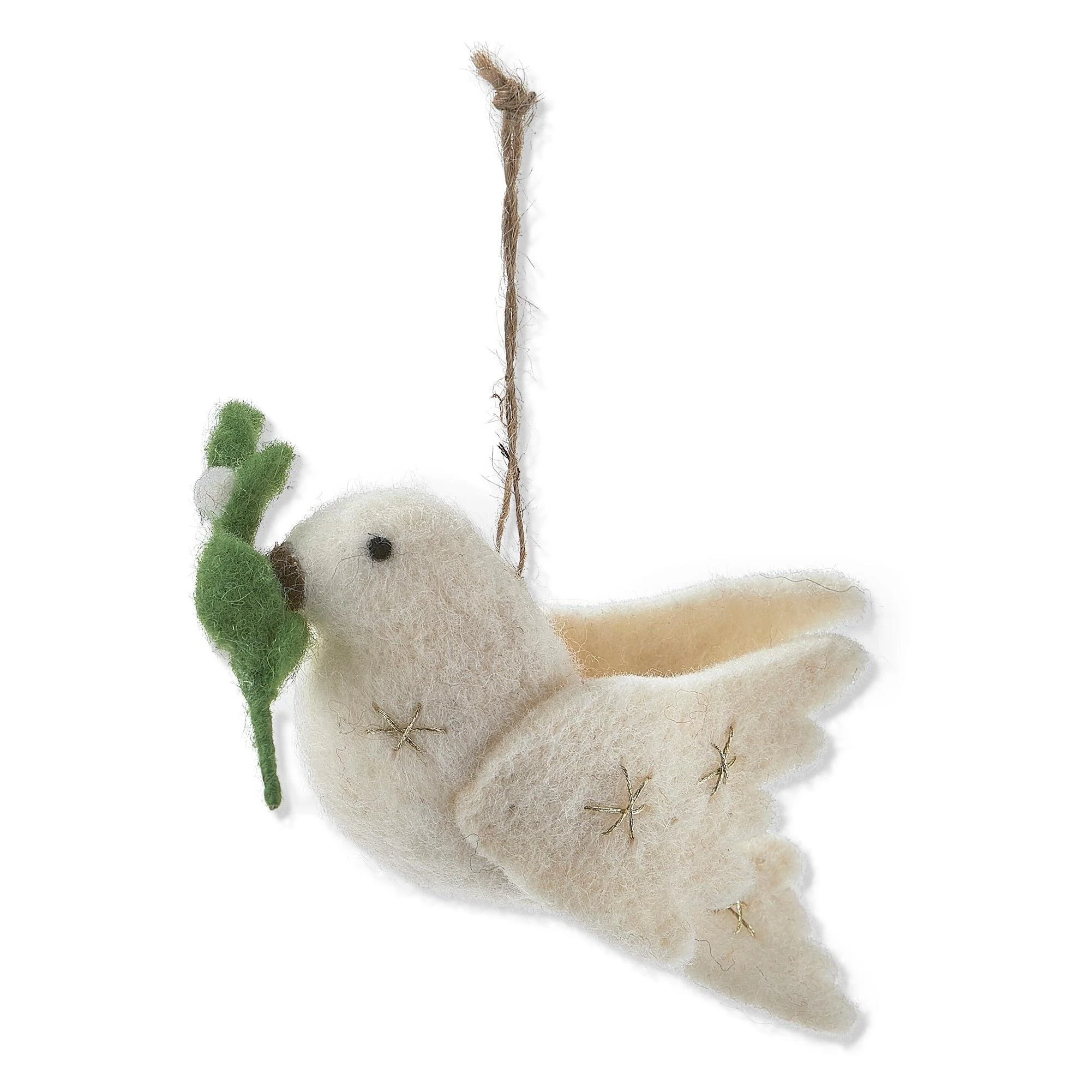 Felt Dove Ornament With Sprig - Elegant Holiday Decoration