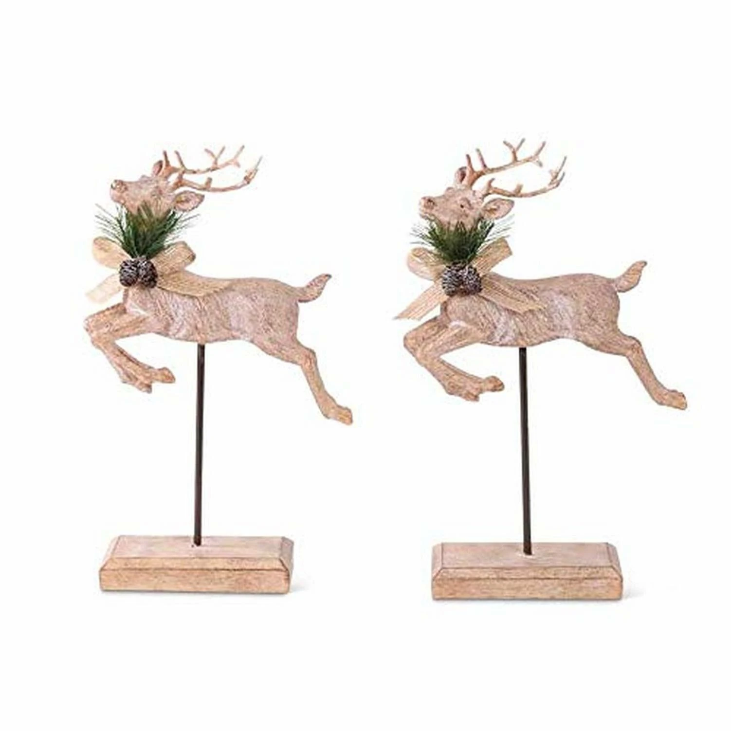 Jumping Reindeer With Stand - Resin Wood Decorative Holiday Figure