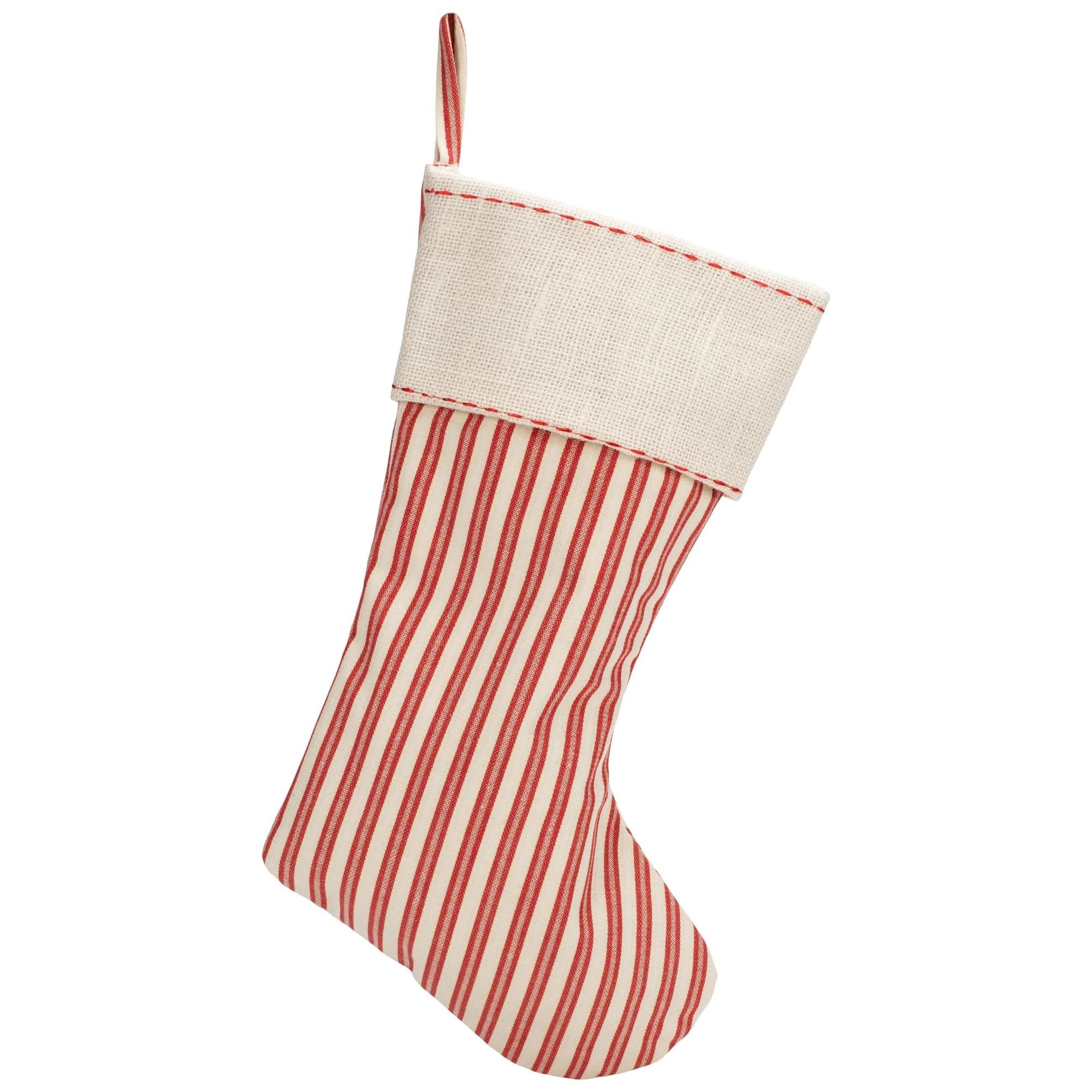 19 Inch Ticking Stripe Christmas Stocking - Festive Holiday Decor