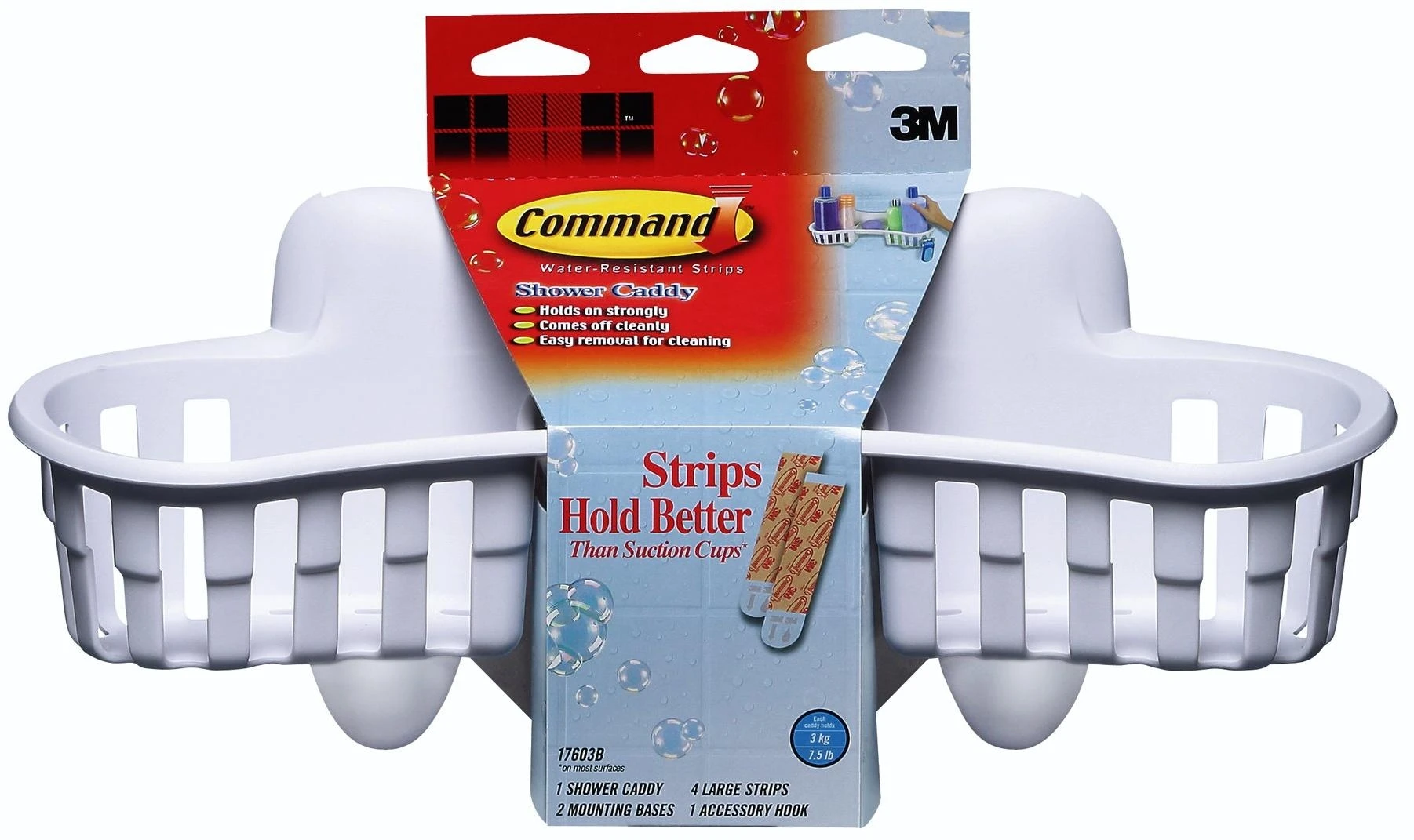 Shower Caddy With 3m Adhesive, Large, White - Model 17603b