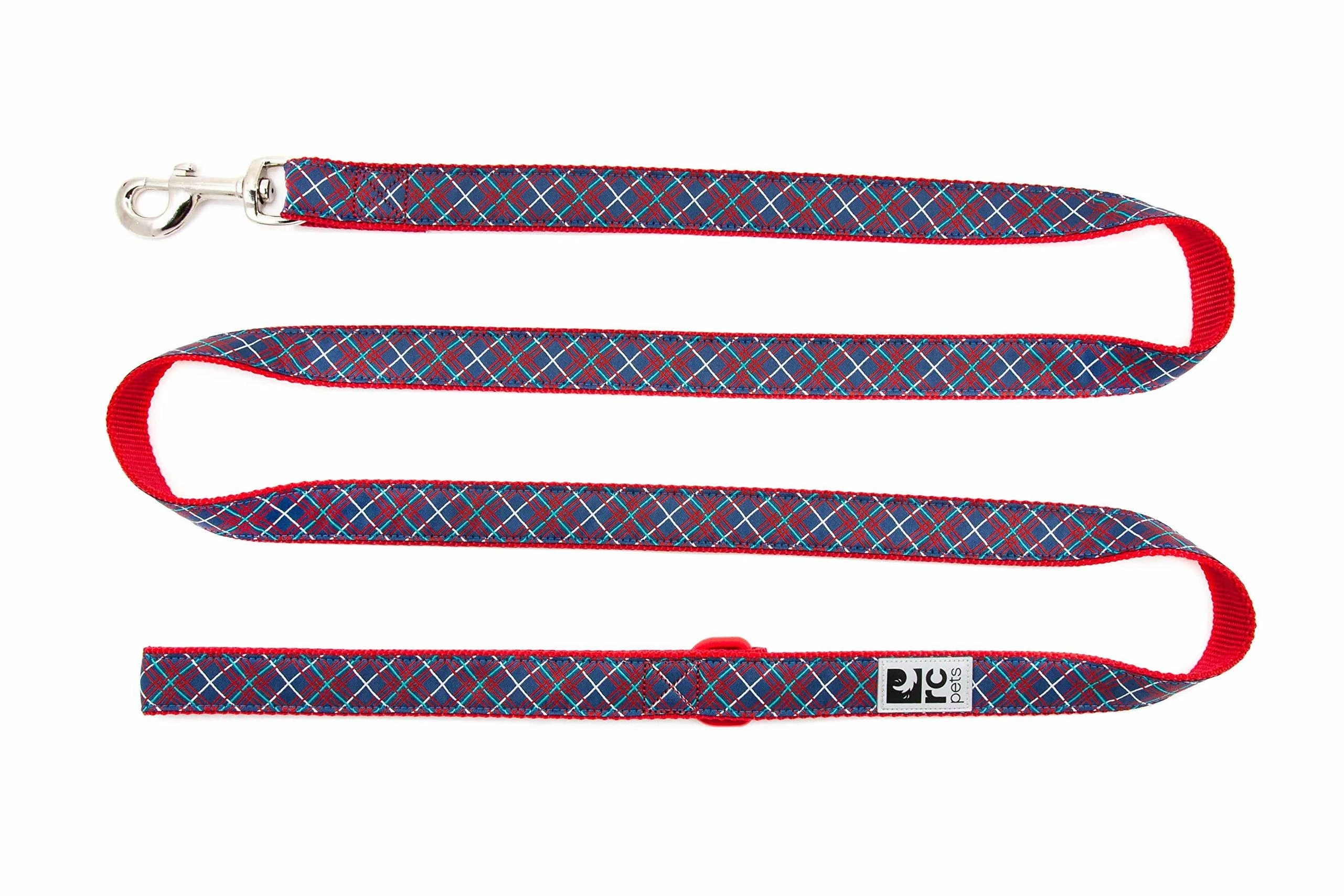 Leash 1 Inch X 6 Feet Navy Tartan With Reflective Label