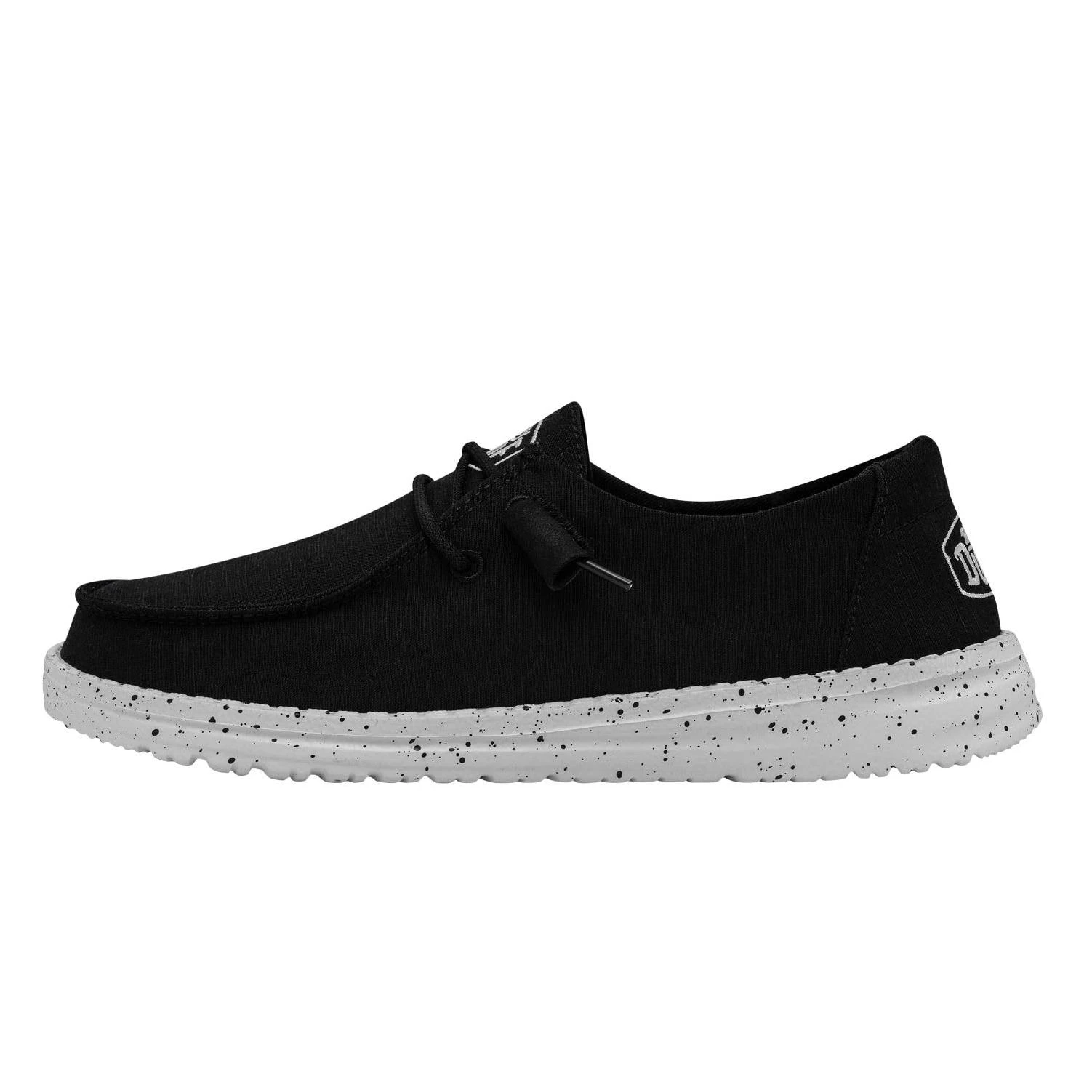 HEYDUDE Women's Wendy Slub Canvas Black Size 7 | Women's Shoes | Women's Slip On Shoes | Comfortable & Light-Weight