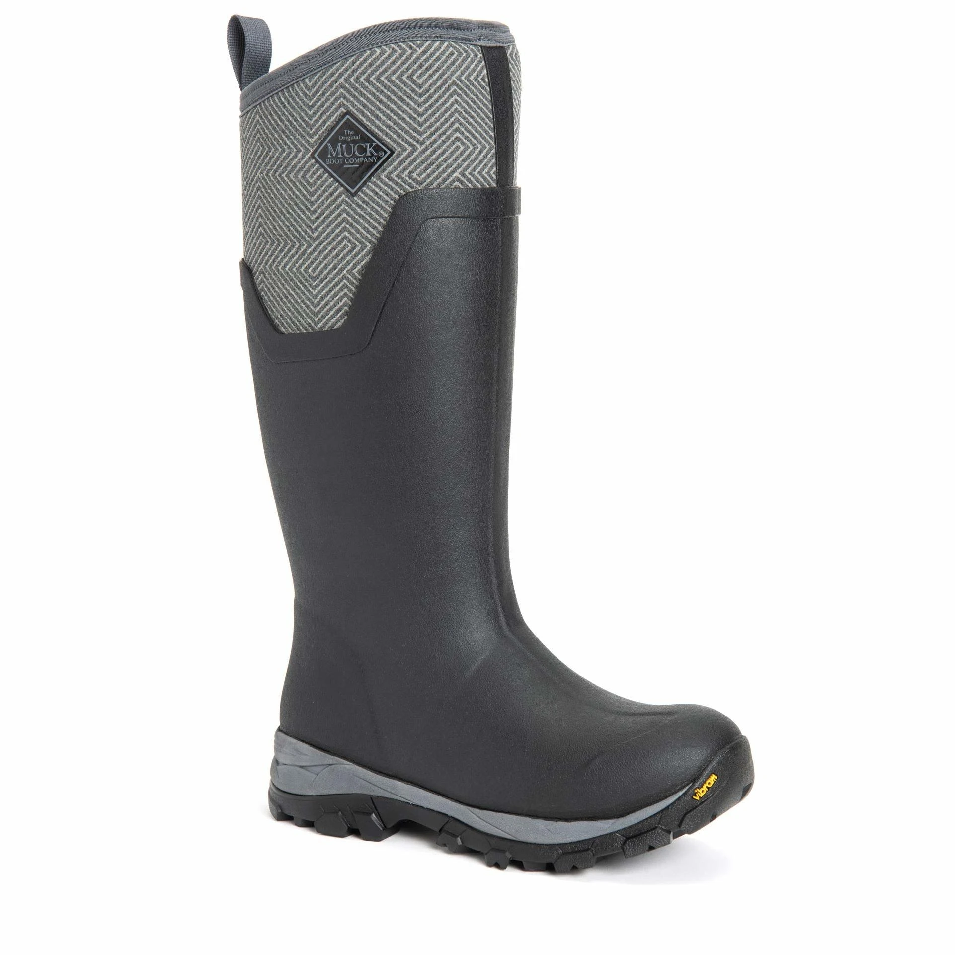 The Original Muck Boot Company, Women's Arctic Ice AG Tall, Size 9, Black/Gray Geometric