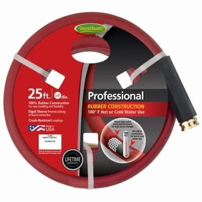 Green Thumb 8696GT-25 Professional Hot Water Hose, 3-Ply Rubber, 5/8 In. x 25 Ft. - Quantity 1