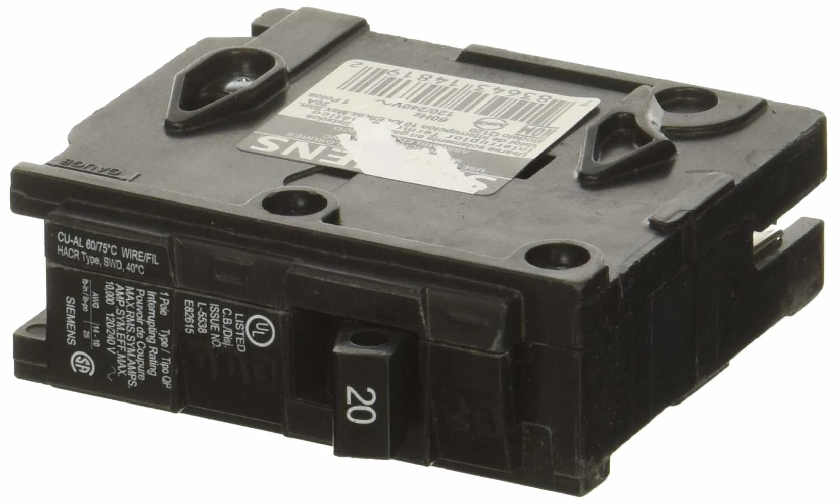 Connecticut Electric VPKICBQ120 Interchangeable Circuit Breaker, 1", Black